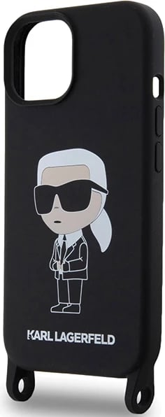 Mbështjellës Karl Lagerfeld Crossbody Silicone Ikonik për iPhone 15 6.1", i zi, me rrip