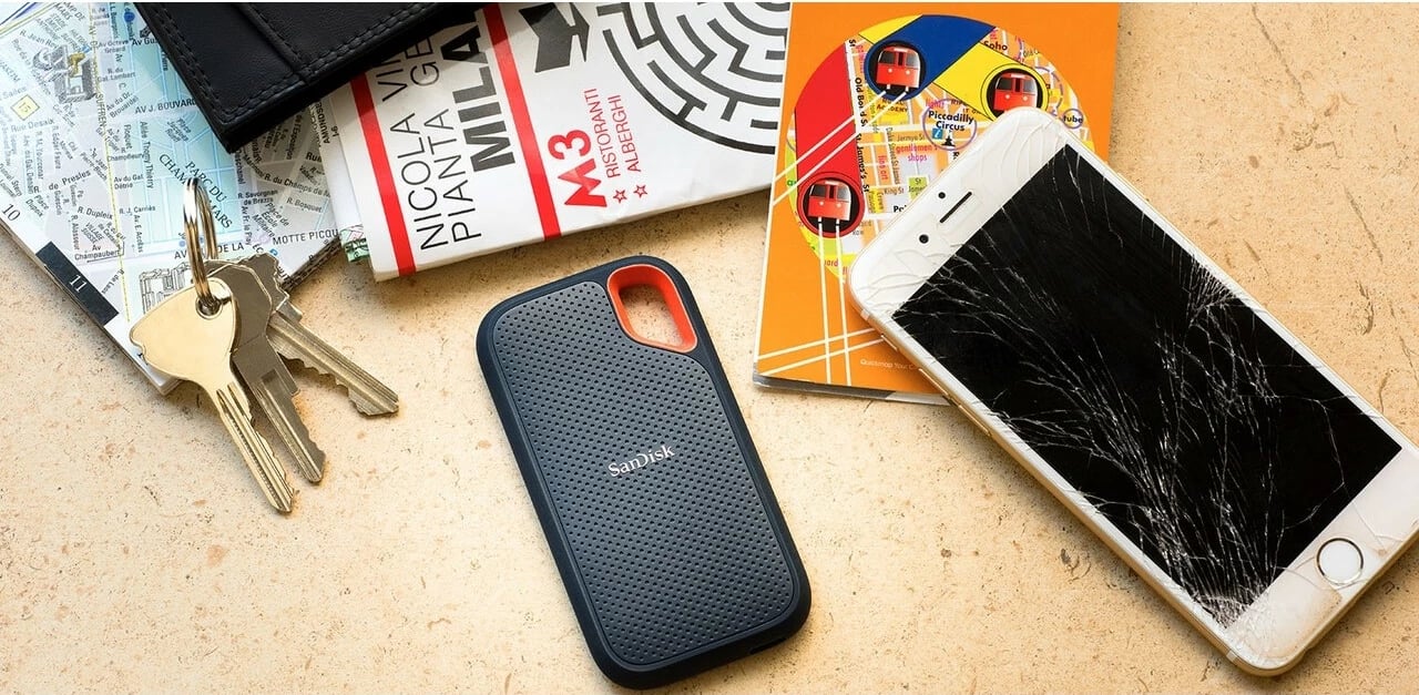 Disk i jashtëm SSD SanDisk Extreme Portable, 2 TB, USB Type-C, 3.2 Gen 2, 1050 MB/s, Mbrojtje me fjalëkalim, E zezë