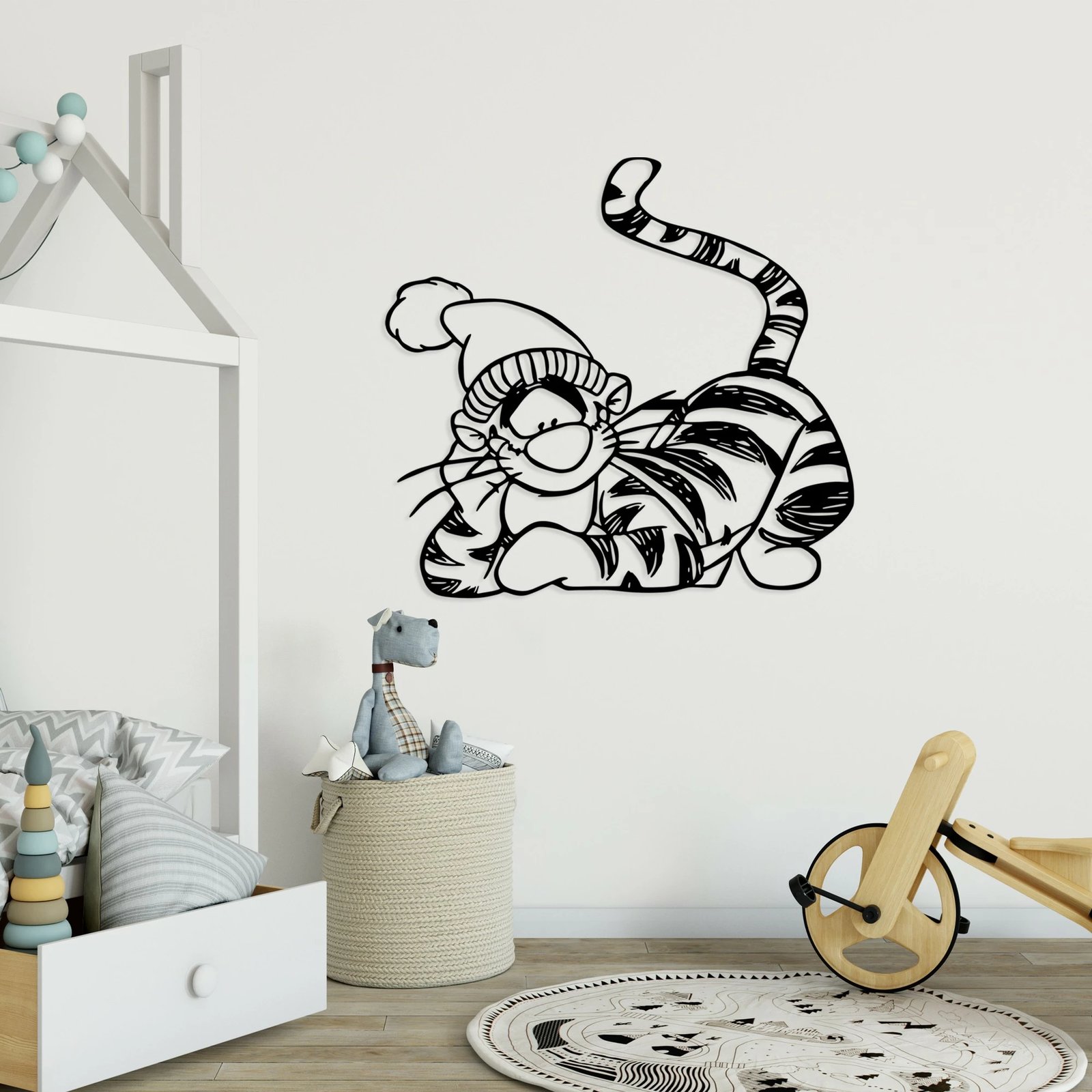 Aksesor dekorativ metalik për mur, Wallity, Tigger, ngjyrë e zezë, 66x70cm