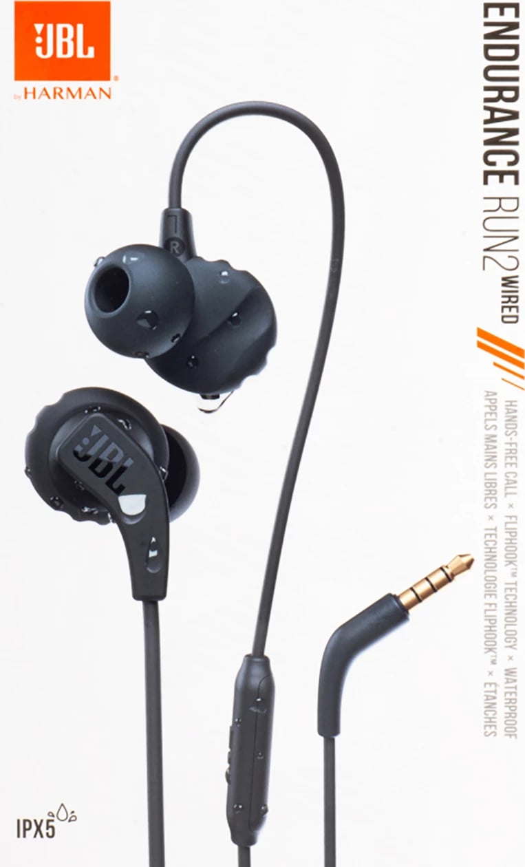 Kufje JBL Endurance Run 2 me tela, rezistente ndaj ujit, me mikrofon, të zeza