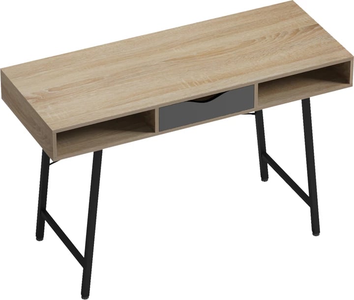 Tavolinë zyre Komo, ngjyrë sonoma-gri, këmbë metalike të zeza, 120x48x76cm