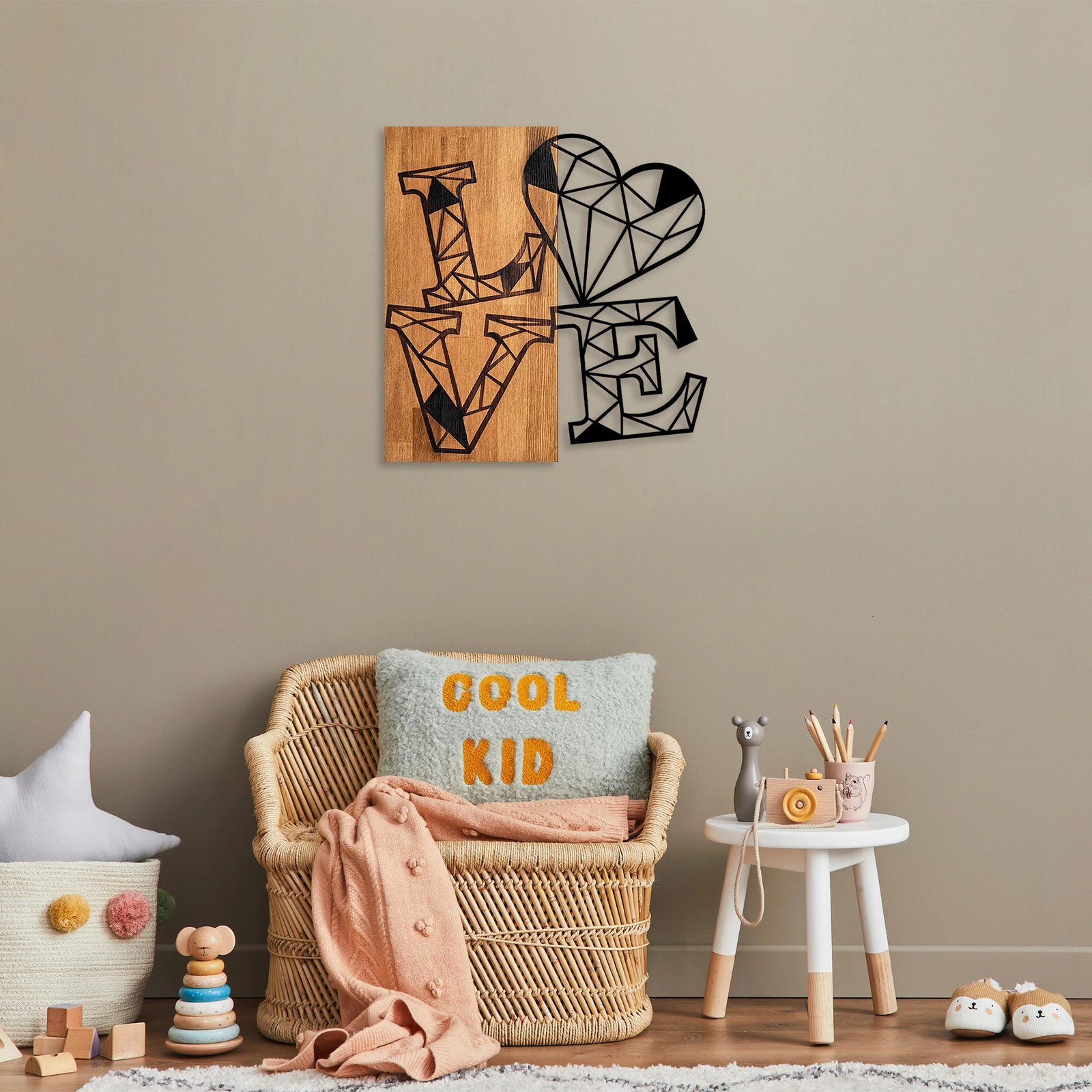 Aksesor dekorativ për mur, dru dhe metal, ngjyrë arre dhe e zezë, Wallity Love 1, 56x58cm