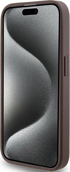 Mbështjellës Guess 4G Metal Gold Logo për iPhone 15 Pro, Kafe