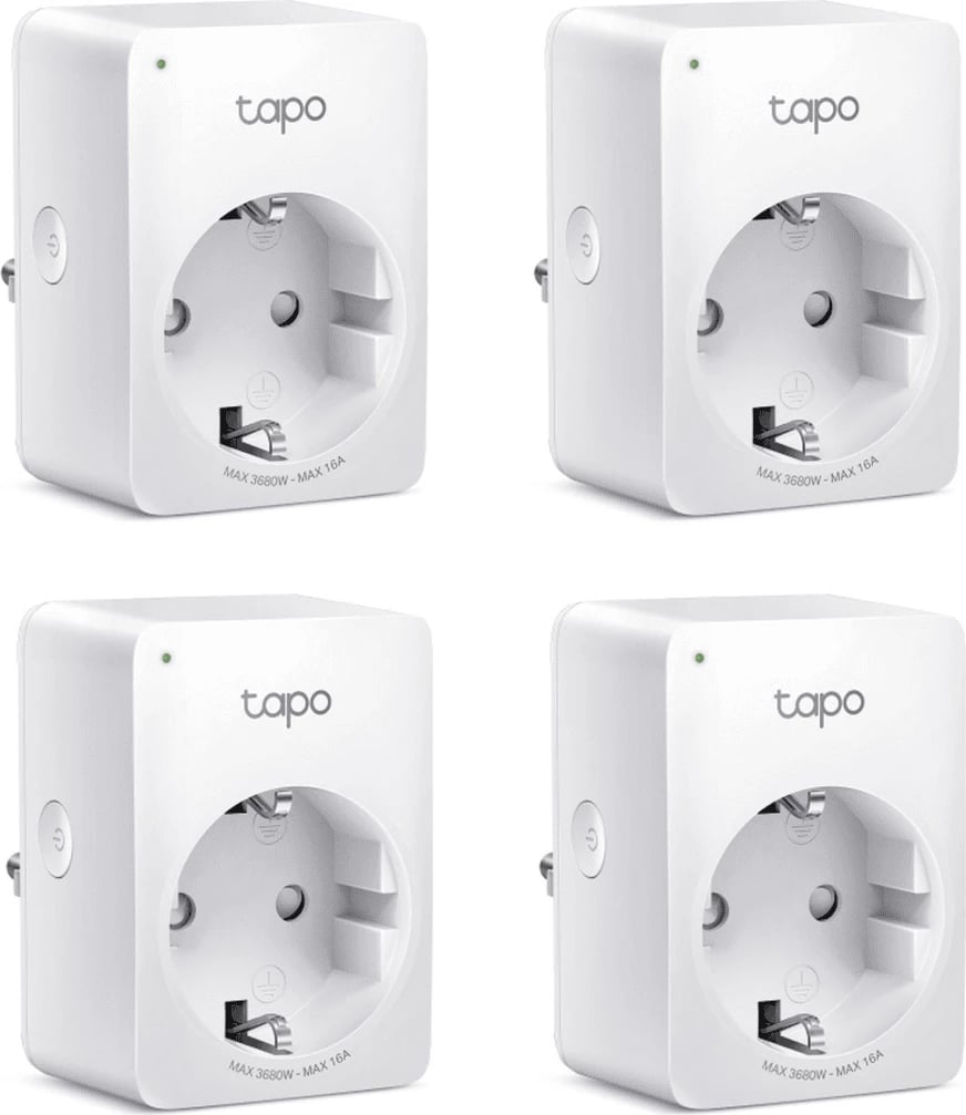 Prizë inteligjente Wi‑Fi, TP-Link, Tapo P110, matje energjie, kontroll me aplikacion dhe zë, 16A 3680W, e bardhë, set 4-copë