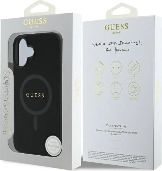 Mbështjellës Guess Saffiano Classic Logo MagSafe për iPhone 16, i zi Mbështjellës Guess Saffiano Classic Logo MagSafe për iPhone 16, i zi