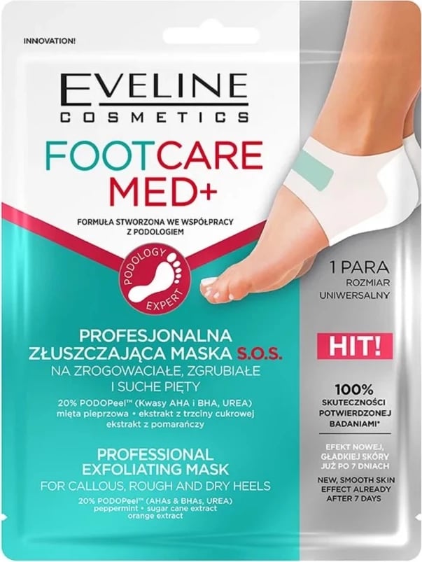 Maskë eksfoliuese për thembra Eveline Cosmetics Med+ Professional për femra, 1 palë