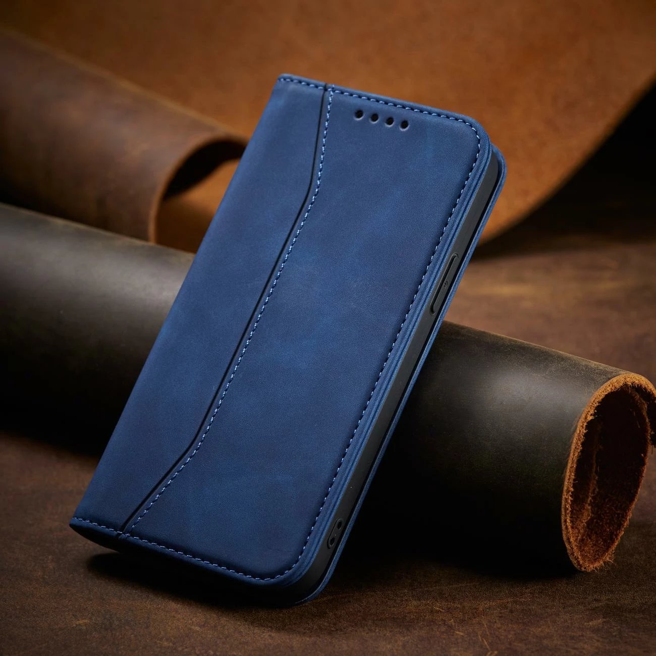 Mbështjellës Hurtel Magnet Fancy Case për iPhone 14 Pro, me kapak, portofol dhe mbajtëse, kaltër