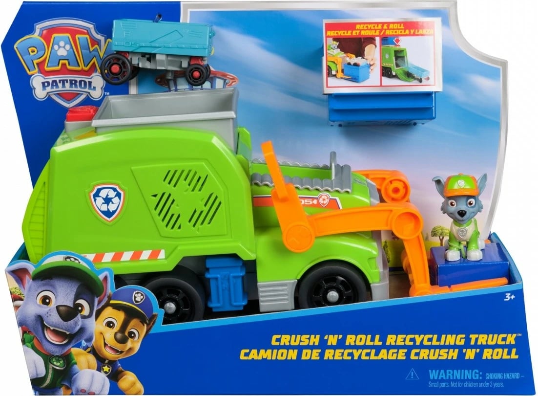 Lodër automjet Paw Patrol Spin Master Rocky Crush N' Roll Recycling Truck, Jeshile/Portokalli