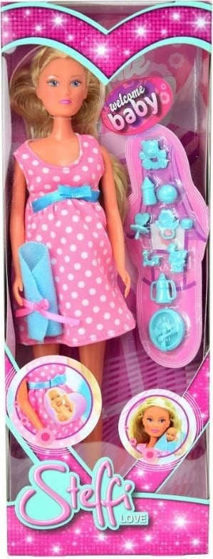 Kukull Steffi Love shtatzënë me foshnje dhe aksesorë, 29 cm, rozë