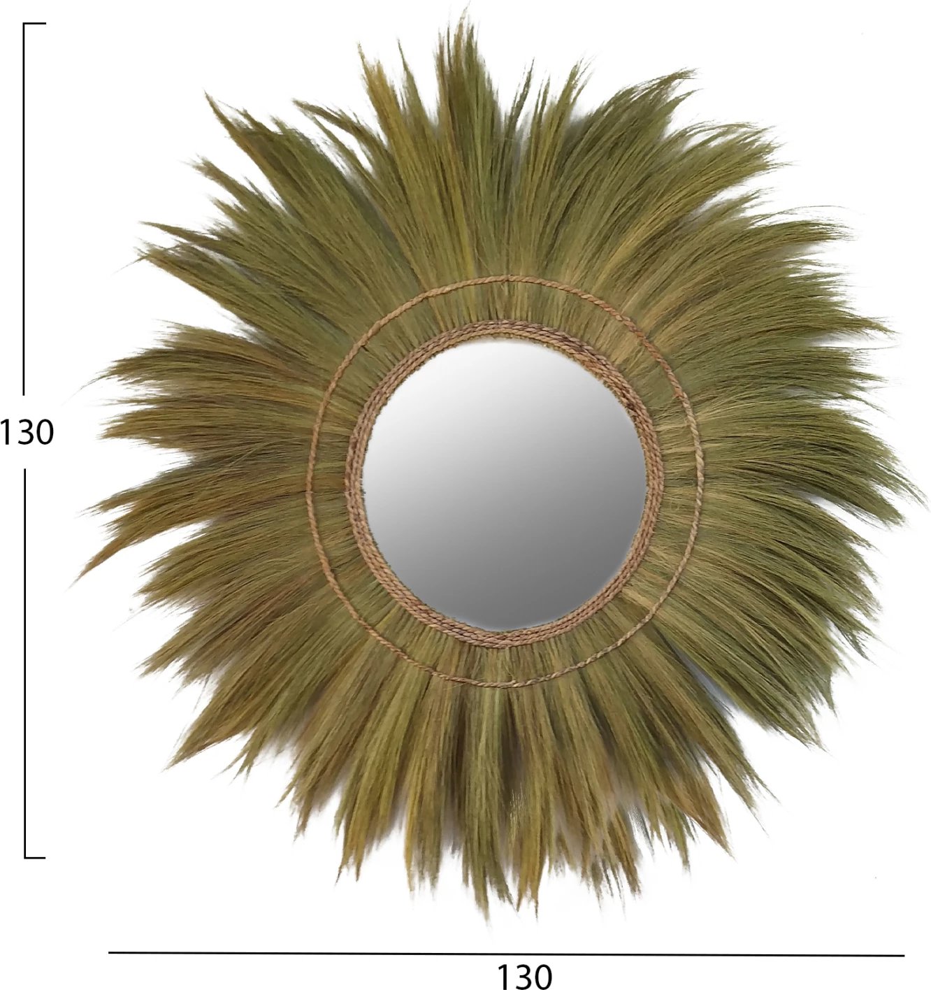 Pasqyrë rrethore me kornizë nga fibra banane, ngjyrë natyrale, FH7734, 130x4x130 cm