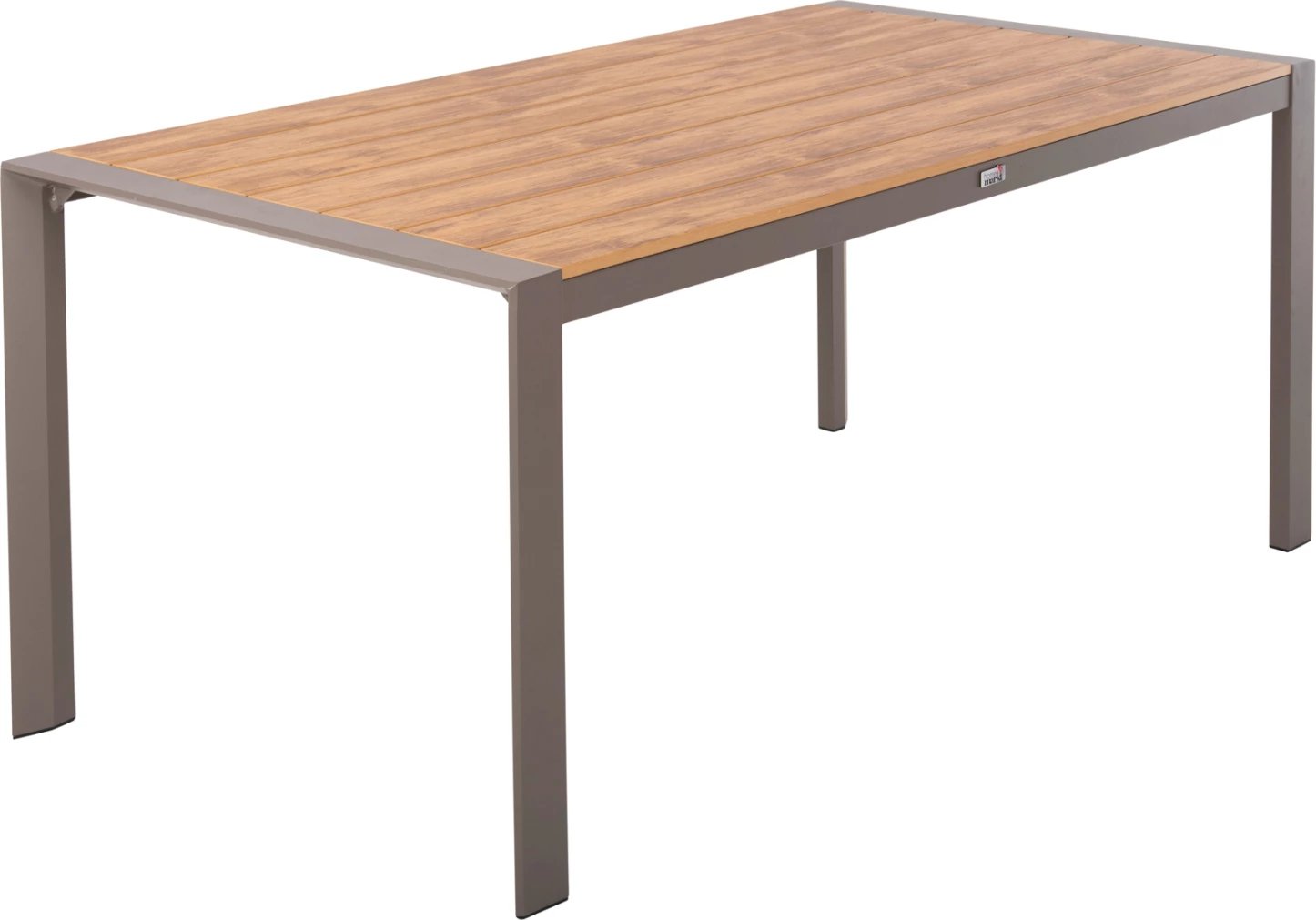 Tavolinë ngrënieje për jashtë GOYA, alumini, ngjyrë shampanjë & sipërfaqe tavoline polywood, 160x80x75 cm