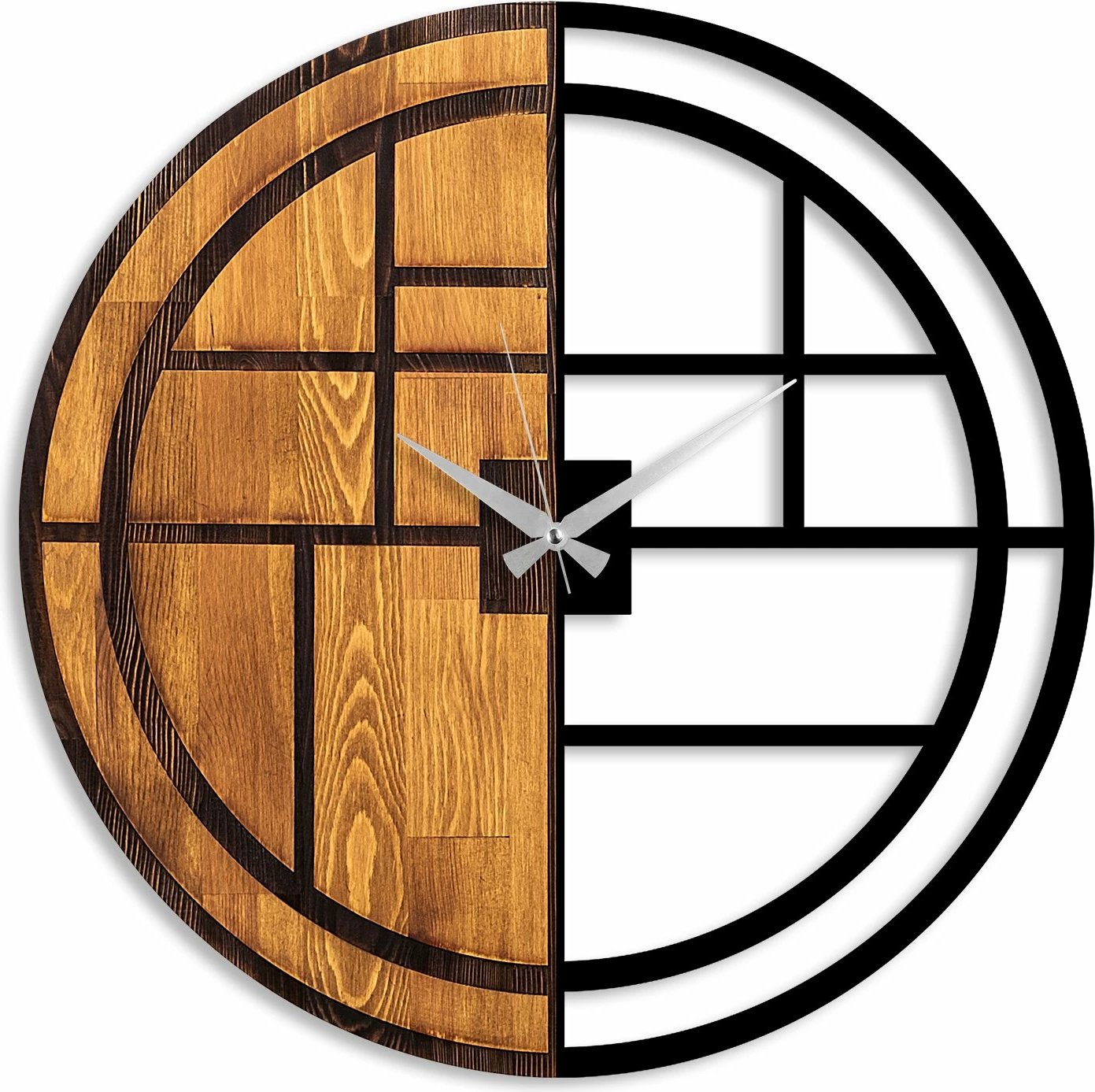 Orë muri dekorative prej druri, Wallity, ngjyrë arre dhe e zezë