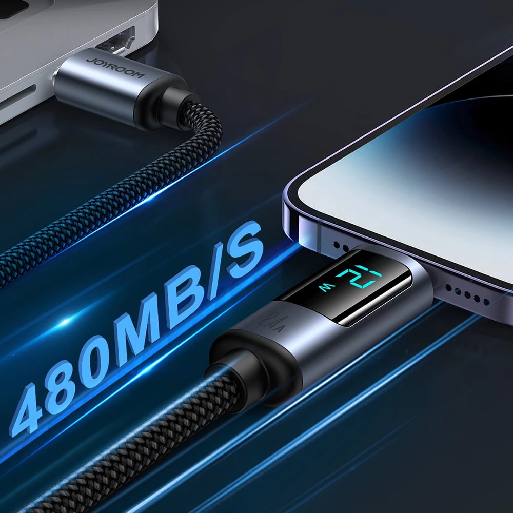 Kabllo Joyroom Prism Series A16, USB-A në Lightning, 1.2m, me ekran LED, e zezë