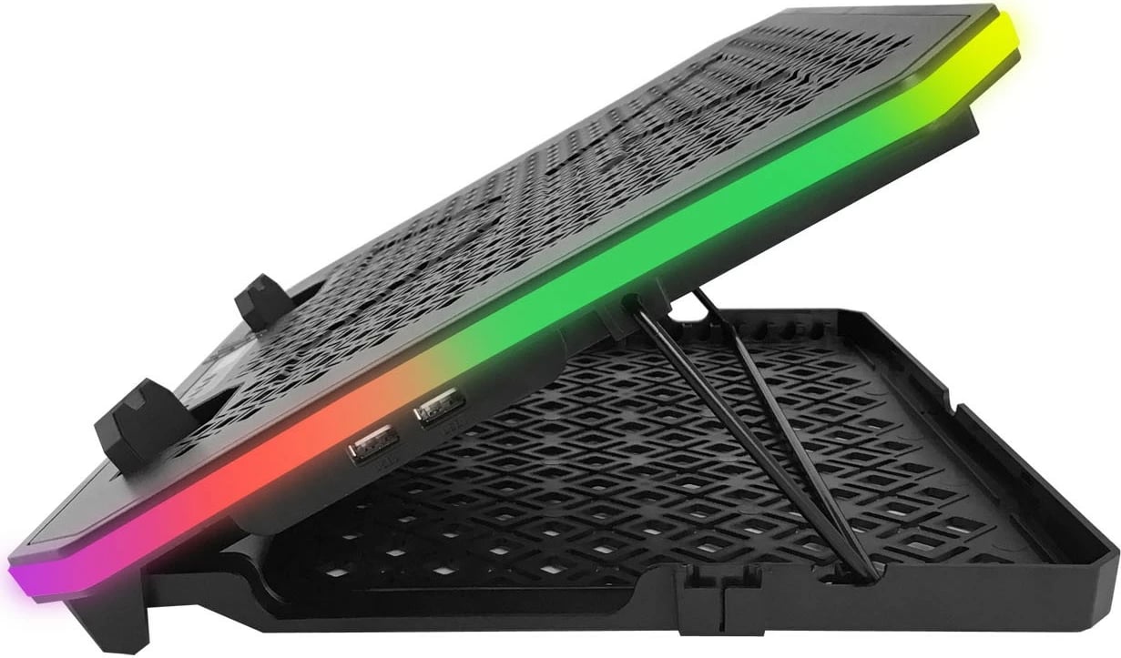 Cooling pad Esperanza EGC109, për laptop deri 19", LED RGB, 2 USB, E zezë