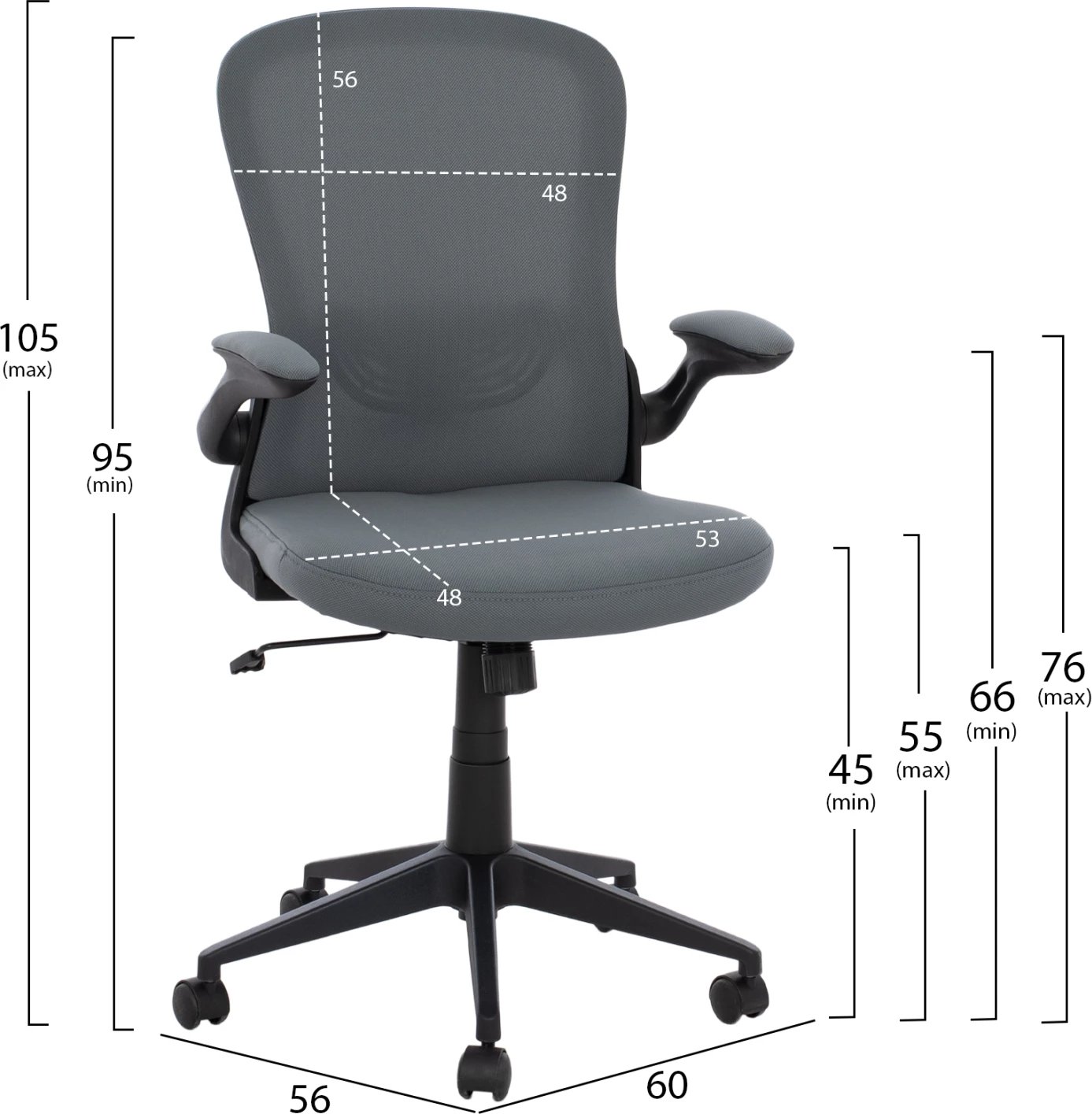 Karrige zyre FH1, kornizë e zezë, pëlhurë rrjetë gri, 60x56x105