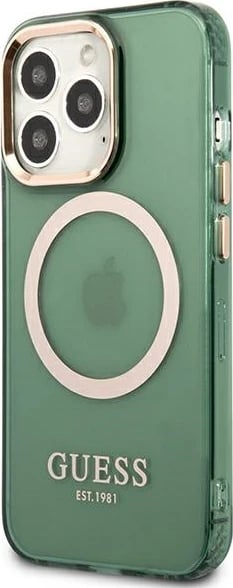 Mbështjellës Guess GUHMP13LHTCMA për iPhone 13 Pro/13 6.1", MagSafe, i fortë, Gjelbër
