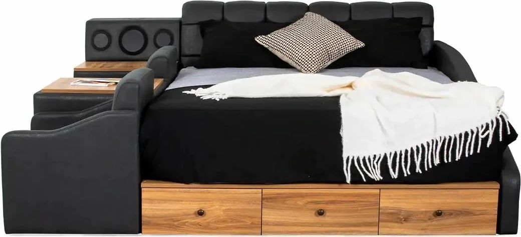 Krevat dopio Nina Smart, ngjyrë gri, Skye Decor