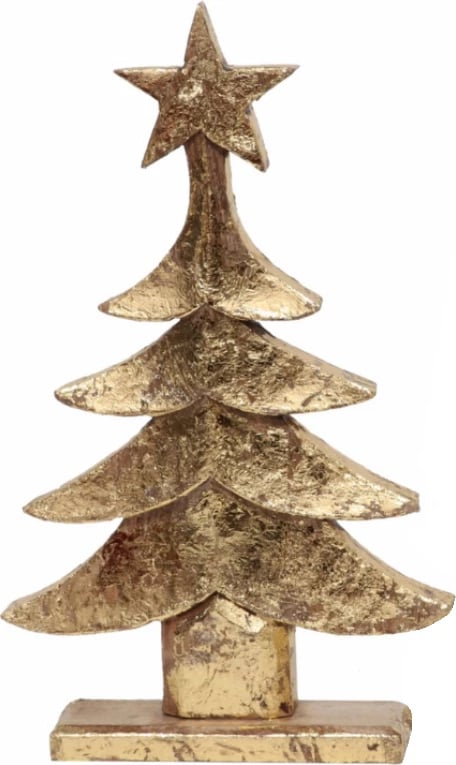 Dekor pemë Krishtlindjesh, dru mango, ngjyrë ari, 26x7x42cm