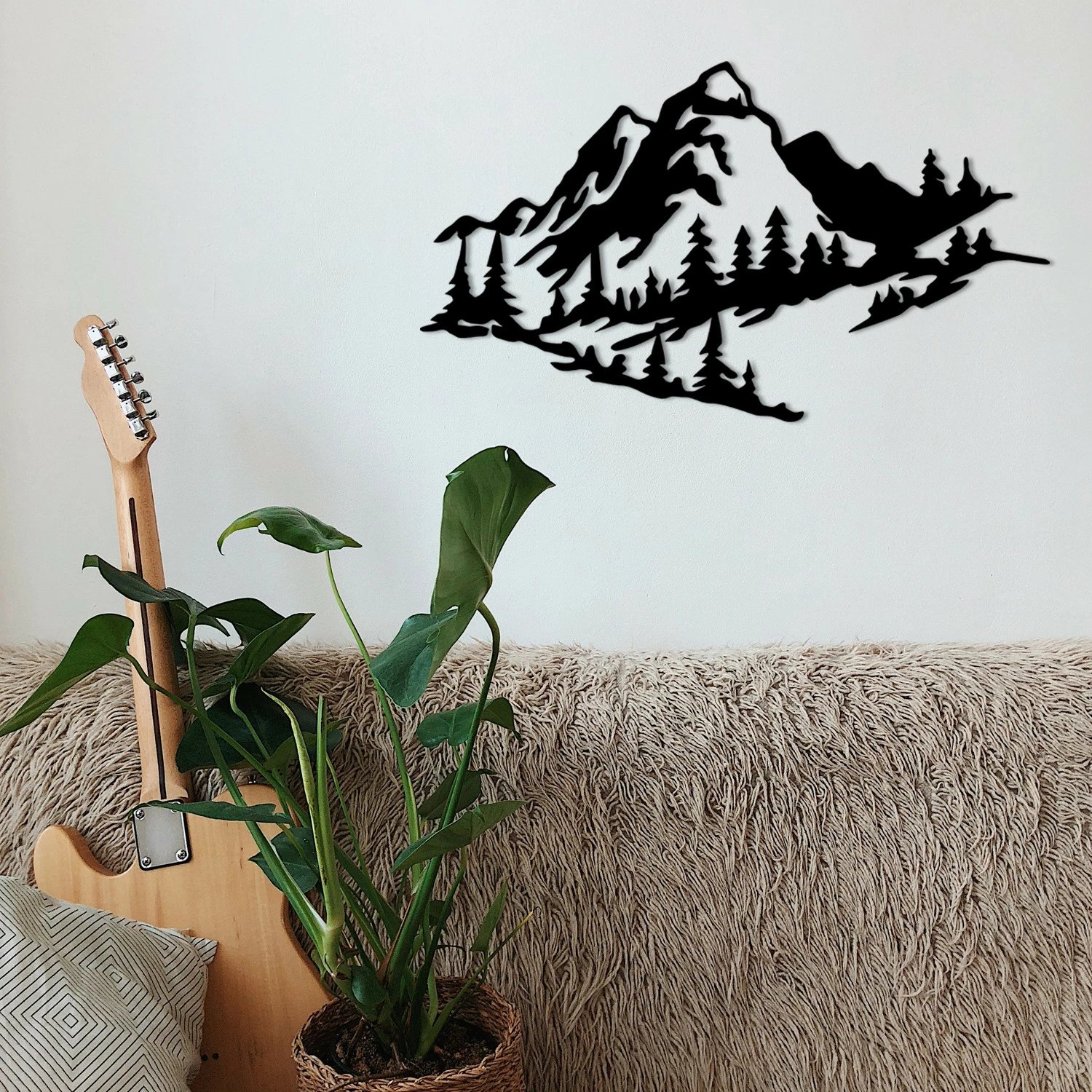 Aksesor dekorativ metalik për mur, Wallity, dekor mali, ngjyrë e zezë, 47x40cm