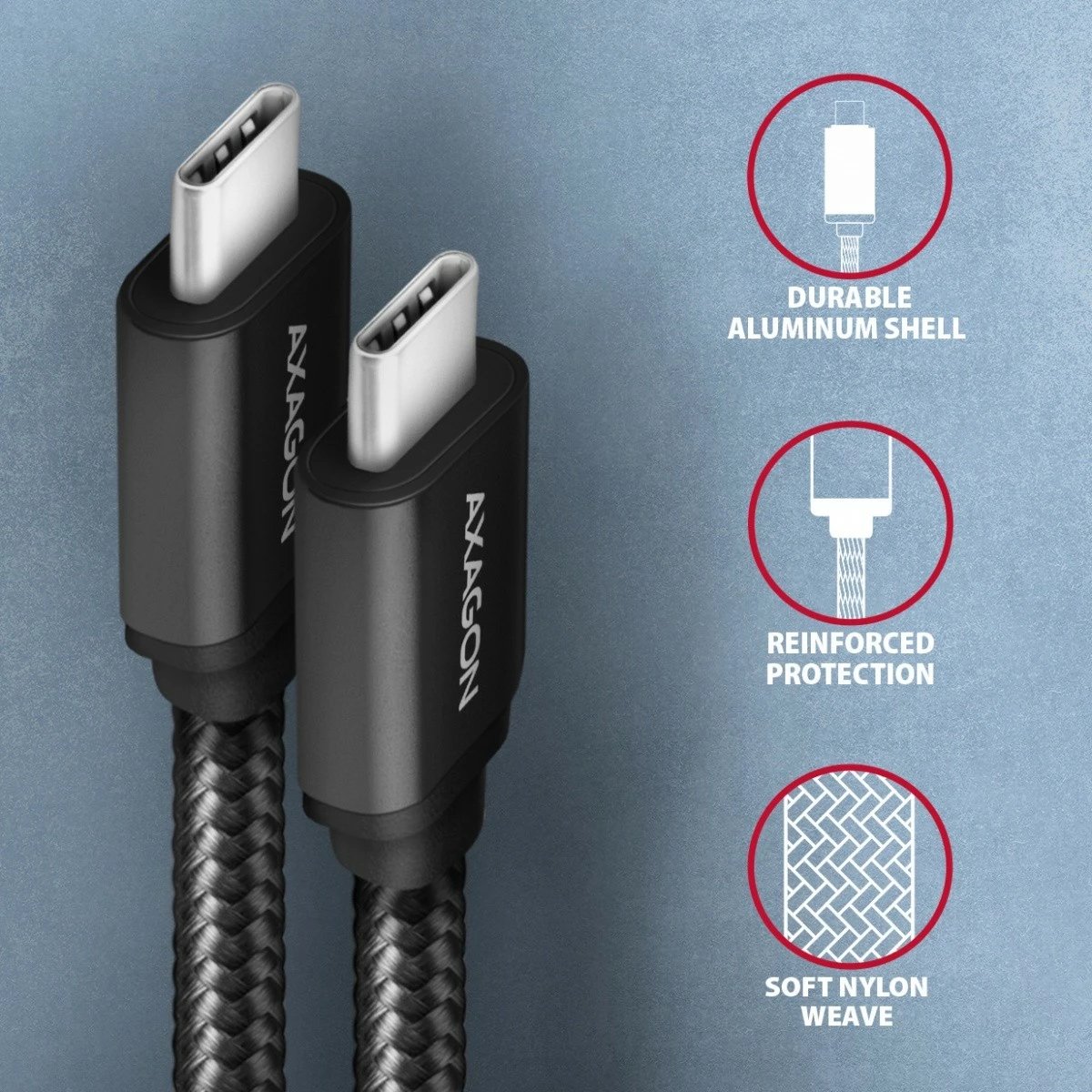 Kabllo USB-C në USB-C AXAGON BUCM3-CM20AB, 2m, 60W, e zezë