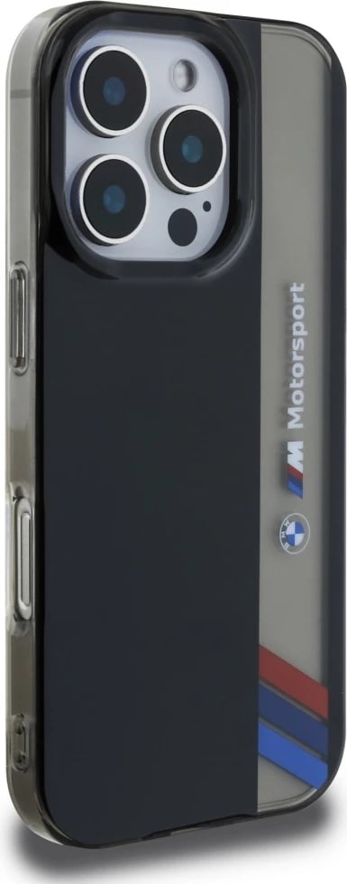 Mbështjellës BMW Motorsport IML Vertical Stripe për iPhone 16 Pro Max, i zi