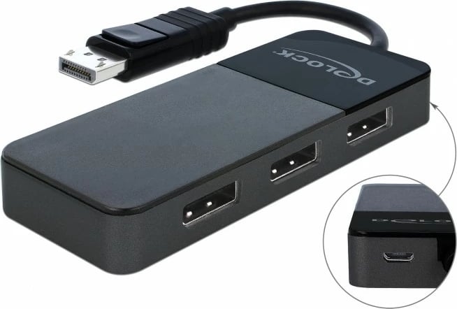 Splitter DisplayPort DeLOCK 87737, 3x DisplayPort, 0.125m, e zezë
