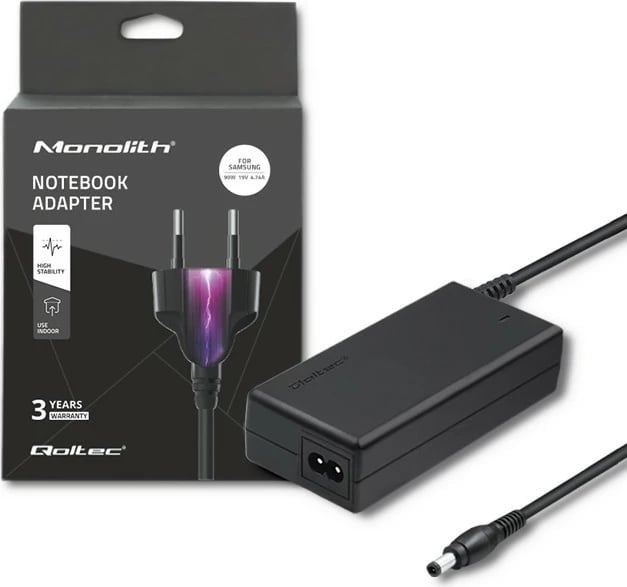 Adapter energjie për laptop Qoltec 50089.90W, 19V, 4.74A, për Samsung, i zi