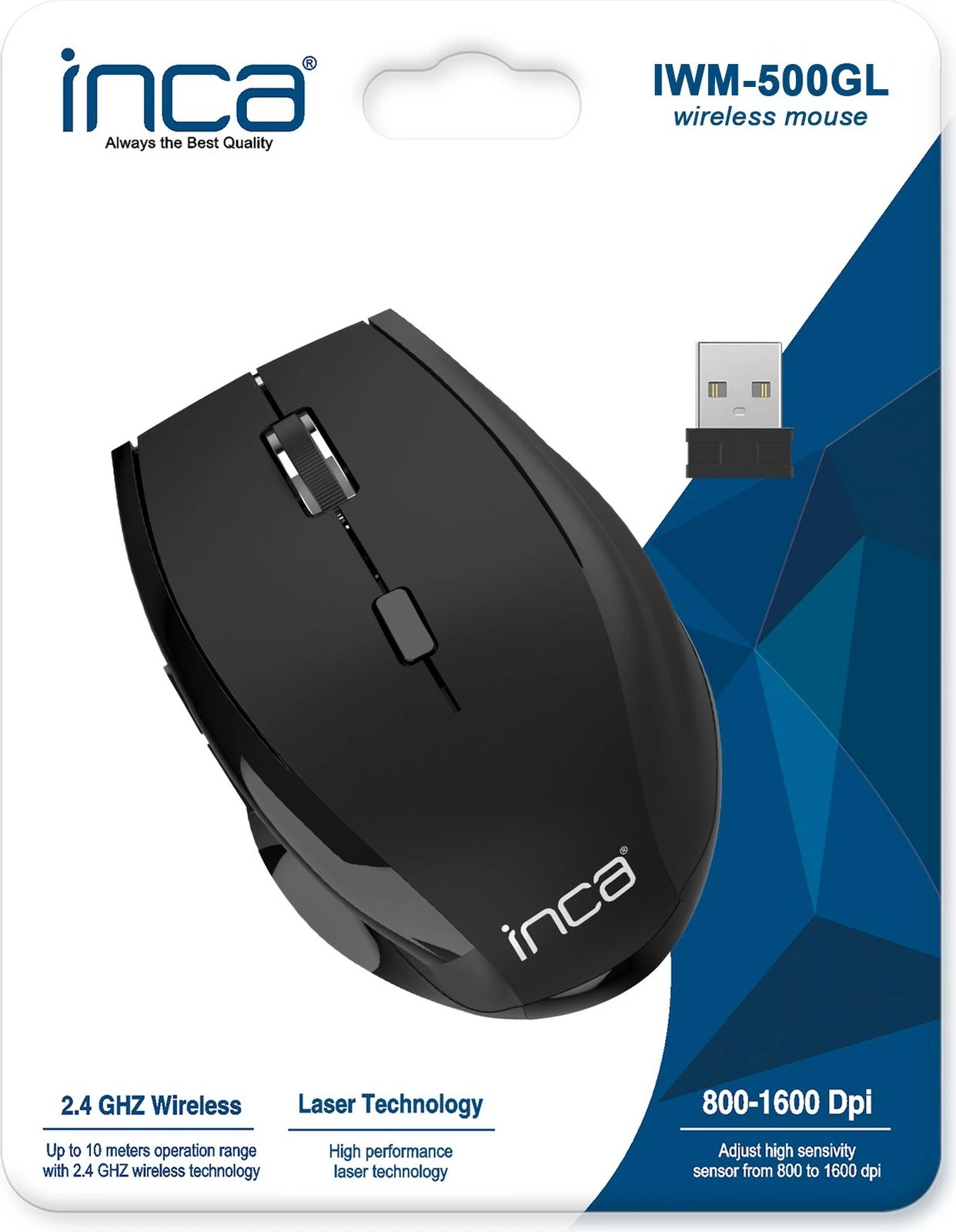 Maus wireless Inca IWM-500GL, 1600 DPI, Nano-USB, laser, i zi