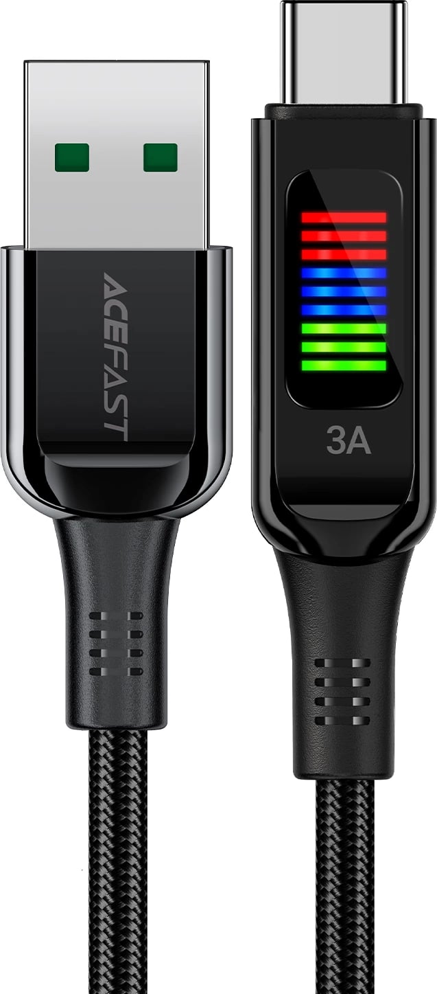 Kabllo Acefast C7-04 USB-A në USB-C, 1.2m, 60W, me ekran, e zezë