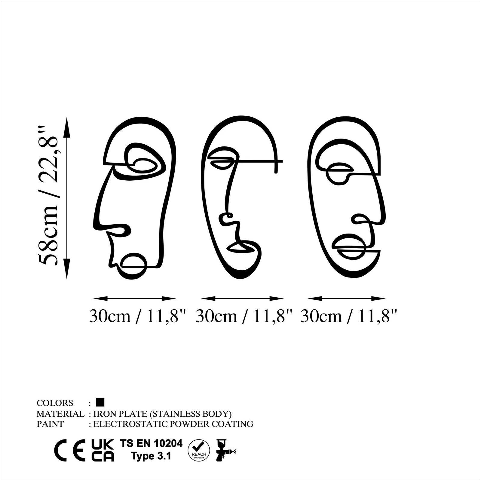 Aksesor dekorativ metalik për mur, Wallity, majtas-djathtas, 3 copë