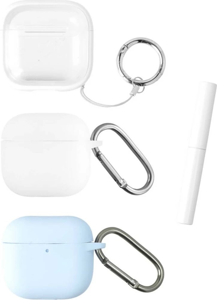 Mbështjellës 4smarts Omega Set për AirPods, 3 copë, bardhë/transparent/kaltër