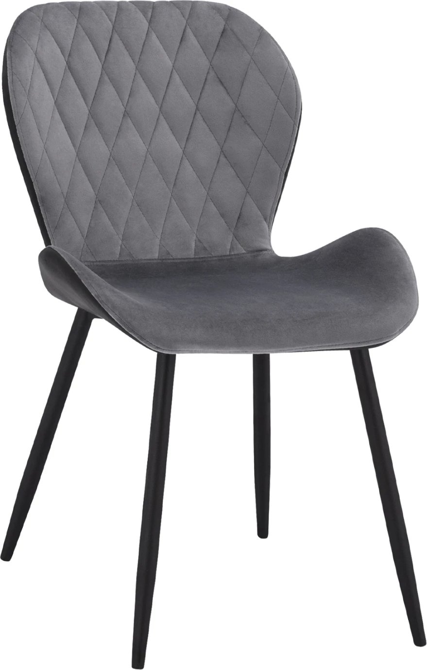 Karrige ngrënie Adalyn, PU e zezë dhe kadife gri, FH8729.01, 51x58x82 cm, set prej 2 copë