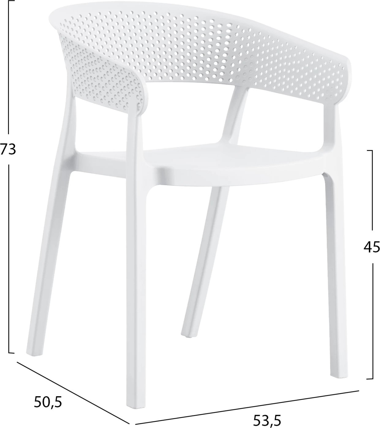 Karrige me krahë polipropileni, e bardhë, model PERFOE FH5941.01, 56x50.5x73cm