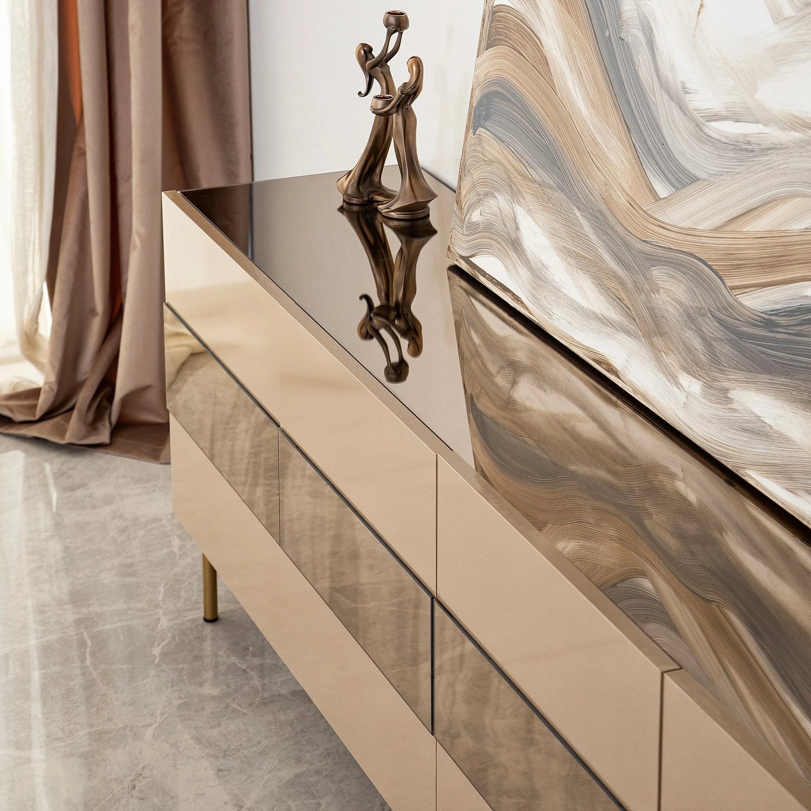 Komodë TV Hanah Home, Leon, bronz dhe ar