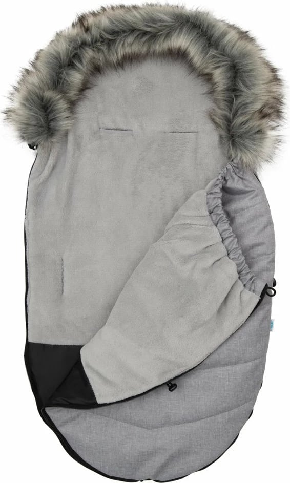 Fusak për karrocë NEW BABY, i papërshkueshëm nga uji dhe era, kapuç me push të heqshëm, 90x49 cm, gri