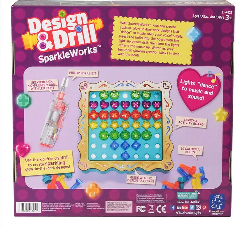 Set ndërtimi edukativ Learning Resources Design & Drill SparkleWorks, EI-4125, me vida shumëngjyrëshe dhe drita