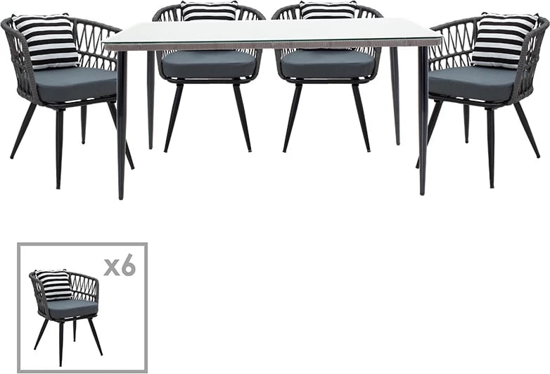 Tavolinë me karrige Naoki 7 pjesë,, pe gri-metal zi