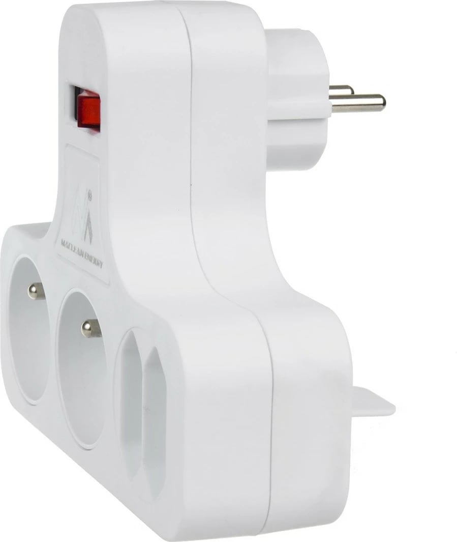 Prizë shumëfishuese murale me Switch, Maclean, MCE224E, 4 dalje (2x16A Type E + 2x2.5A Type C), pa kabllo, e bardhë