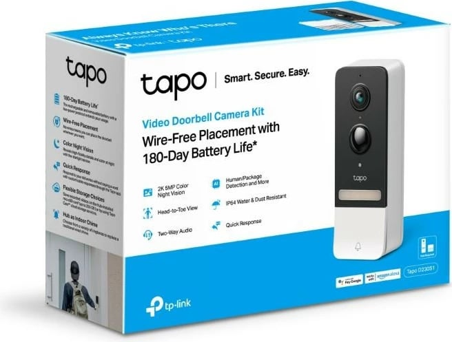 Video-derë inteligjente TP-LINK Tapo D230S1, 2K 5MP, pa tela, e bardhë, me hub