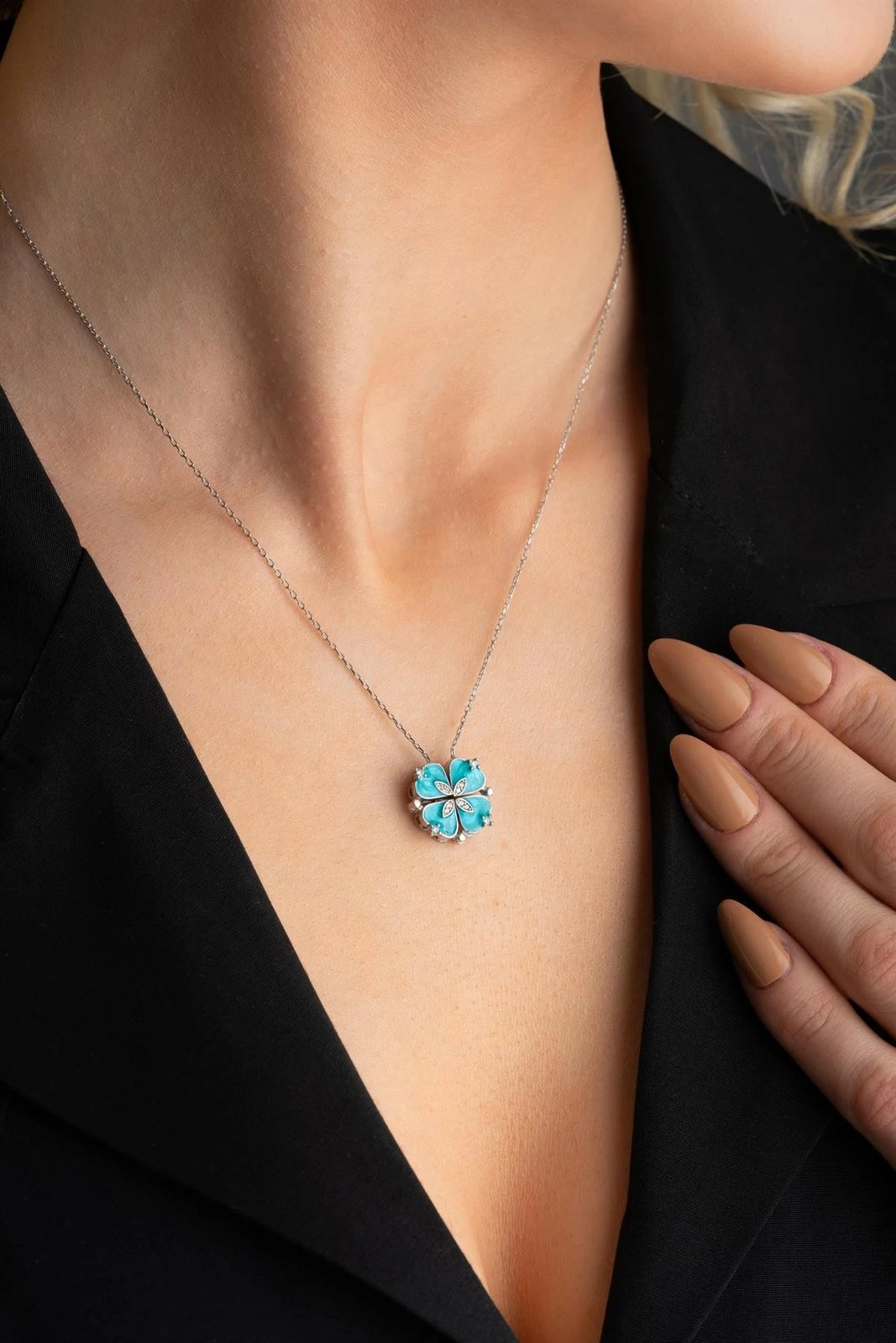 Qafore argjendi, ngjyrë argjendi-turkeze, Jumeon, NRZ999051 Qafore argjendi, ngjyrë argjendi-turkeze, Jumeon, NRZ999051