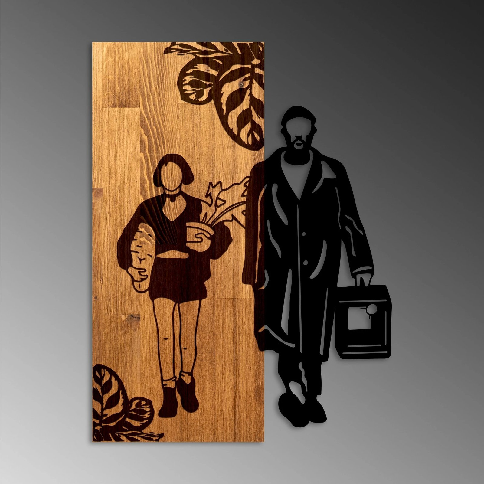 Aksesor dekorativ për mur, dru dhe metal, Leon The Professional, Wallity