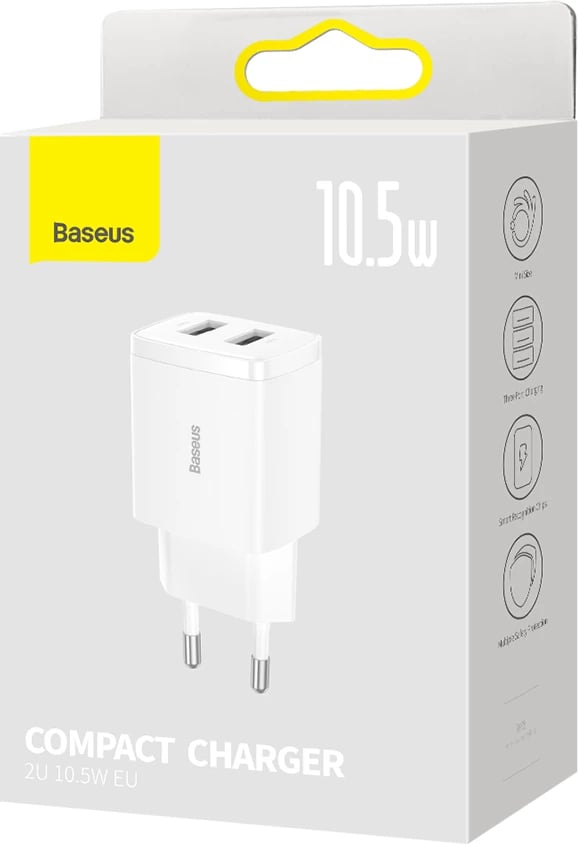 Karikues muri Baseus CCXJ010202, 2x USB-A, 10.5W, Bardhë
