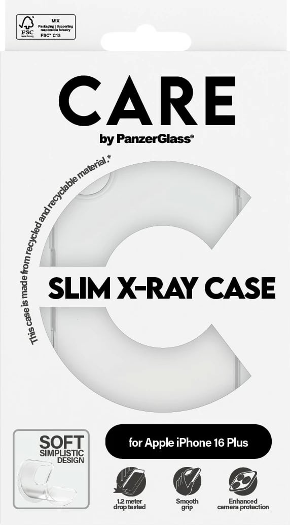 Mbështjellës PanzerGlass CARE Case Fashion X-Ray Soft Basic për iPhone 16 Plus, transparent