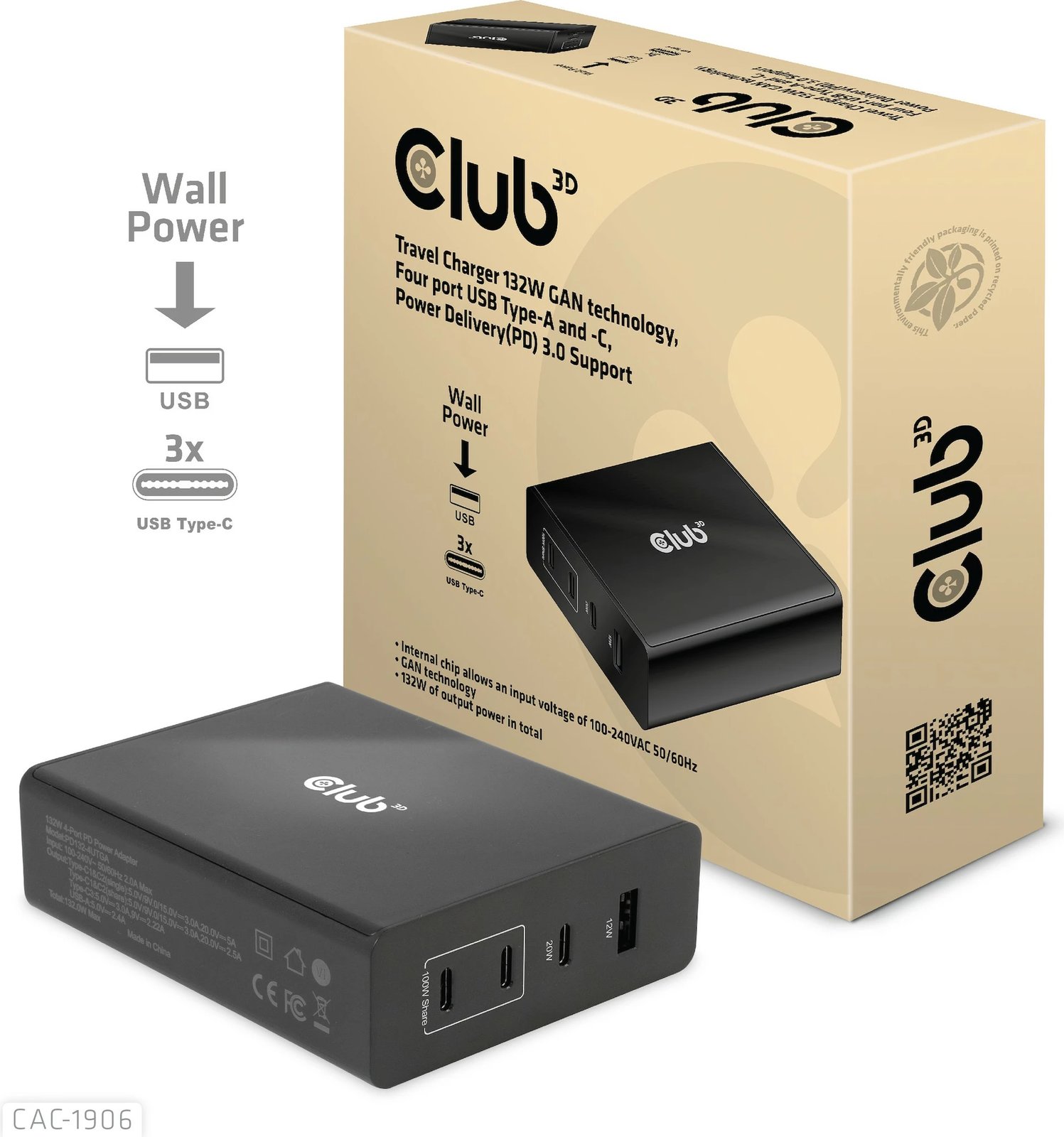 Karikues Club3D 3xUSB Type-C 1xUSB Type-A PD 132W GaN i zi