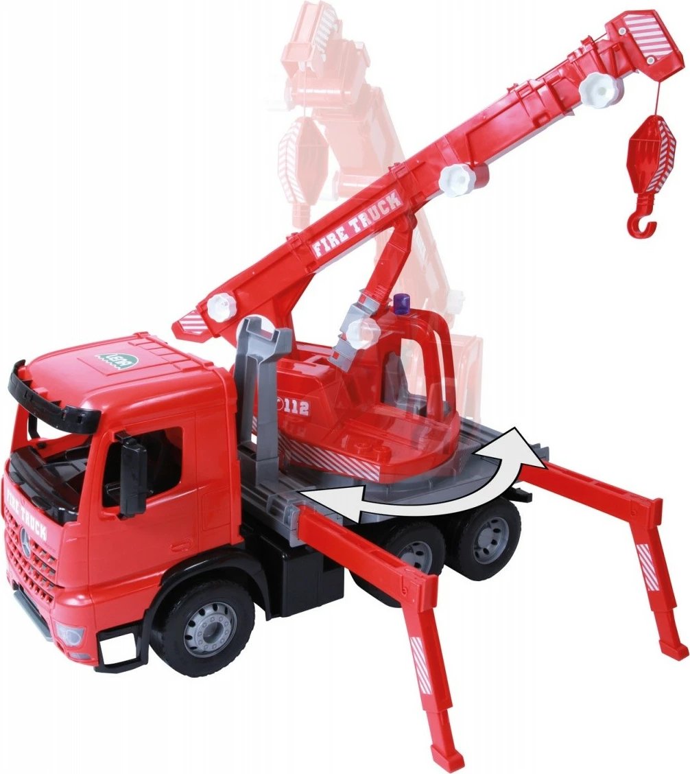 Kamion zjarfikës lodër Lena Giga Trucks me vinç, 70 cm, i kuq