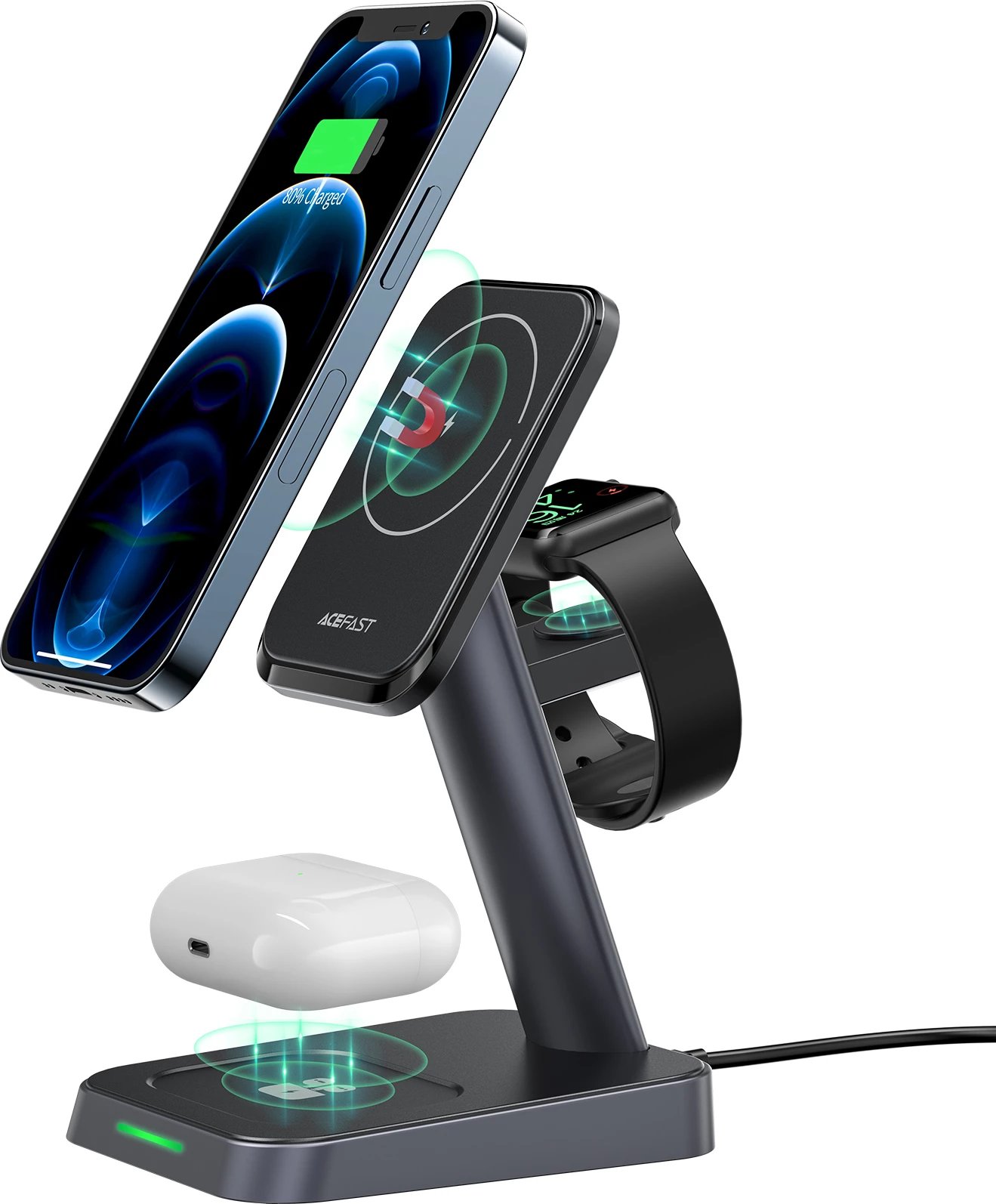 Karikues wireless Acefast E3, 15W, për iPhone me MagSafe, Apple Watch dhe AirPods, i zi