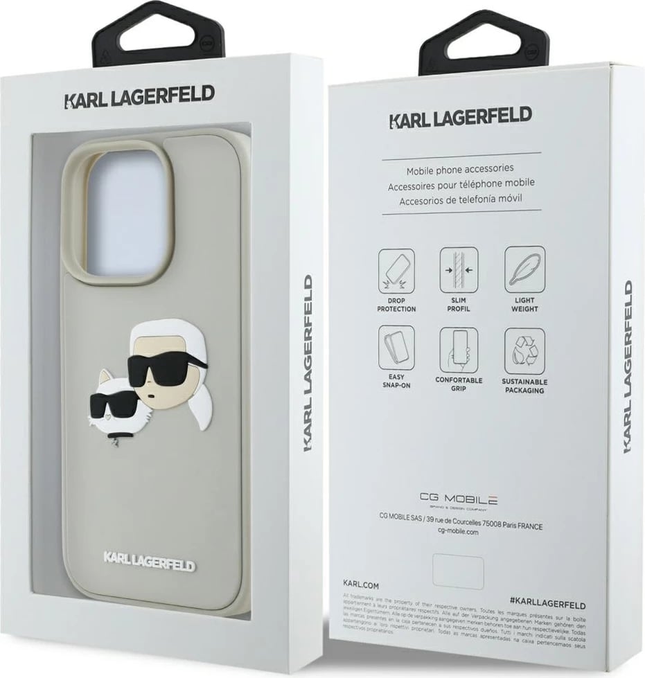 Mbështjellës Karl Lagerfeld HC 3D Rubber Double Heads për iPhone 16 Pro Max, Bezhe