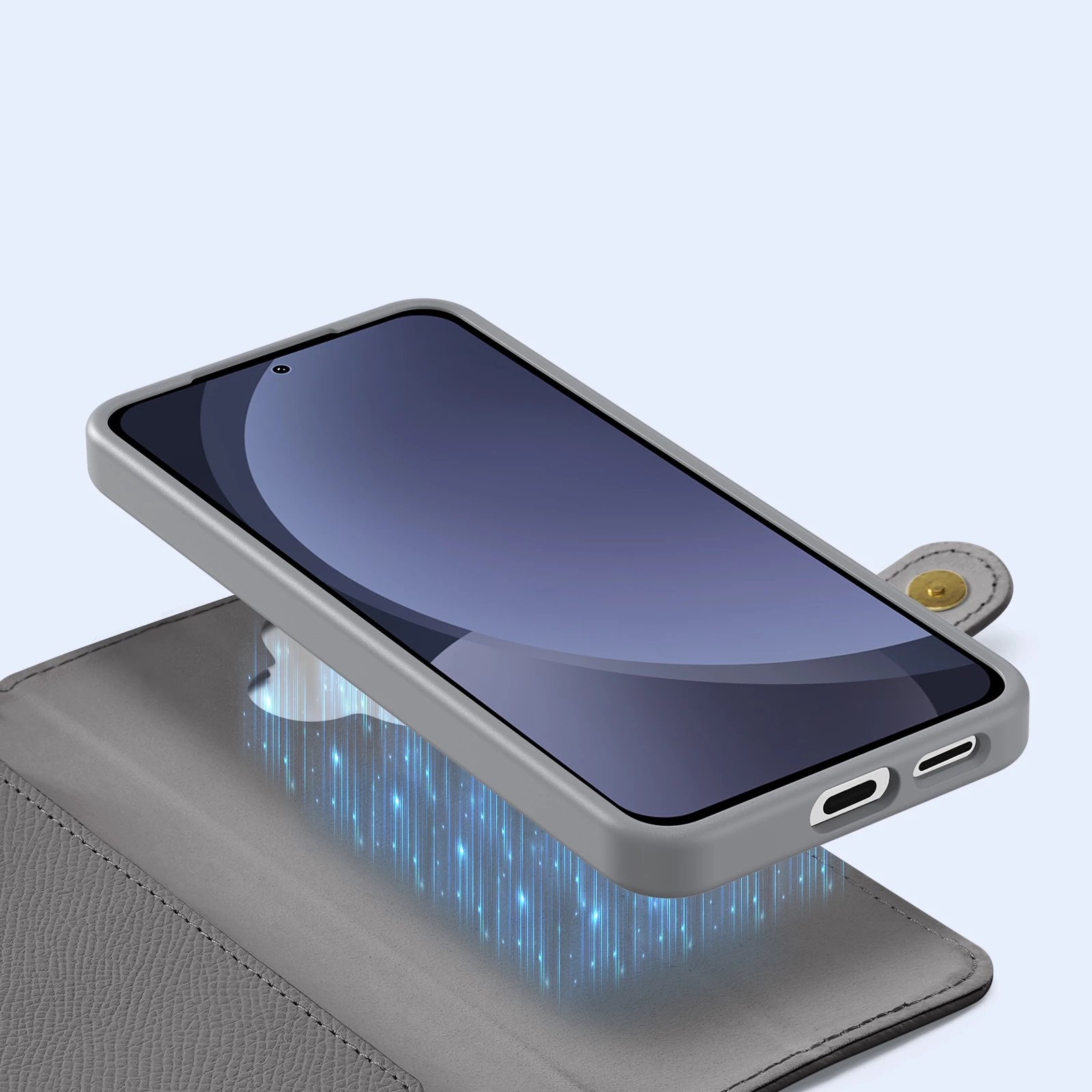 Mbështjellës Dux Ducis Lawa për Samsung Galaxy S25+, lëkurë, me portofol magnetik të ndashëm, Gri