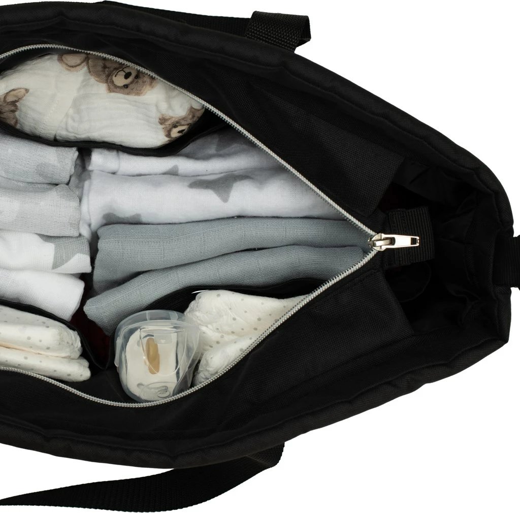 Çantë karroce, Baby Mix, Lux, dimensione 51x35x13 cm, 5 xhepa të brendshëm + xhep i jashtëm, rripa reflektues, e zezë