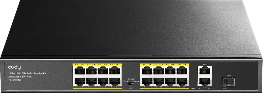 Switch Cudy FS1018PS1 16xFE PoE+ 200W, 2xGE uplink + 1xSFP, Unmanaged, Desktop